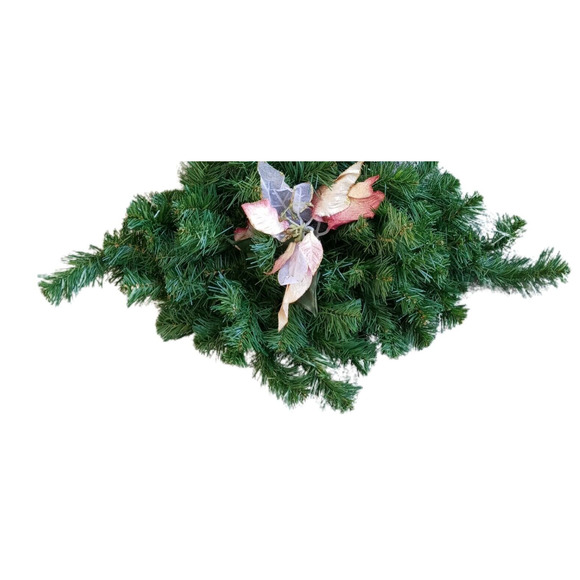 Vintage Christmas Swags Faux Pine Greenery Pink Gold Poinsettia Plaid Bow Lot 3 - Picture 5 of 8